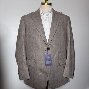 Bespoke Sport Coat Mens 44R Brown Herringbone Wool Two Button Blazer